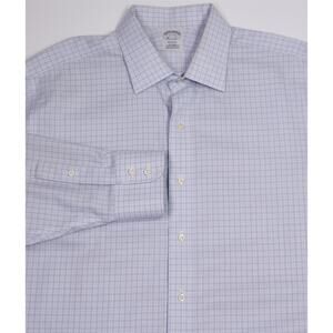 Brooks Brothers Regent Non-Iron Light Blue Checkered Cotton Dress Shirt 17-34